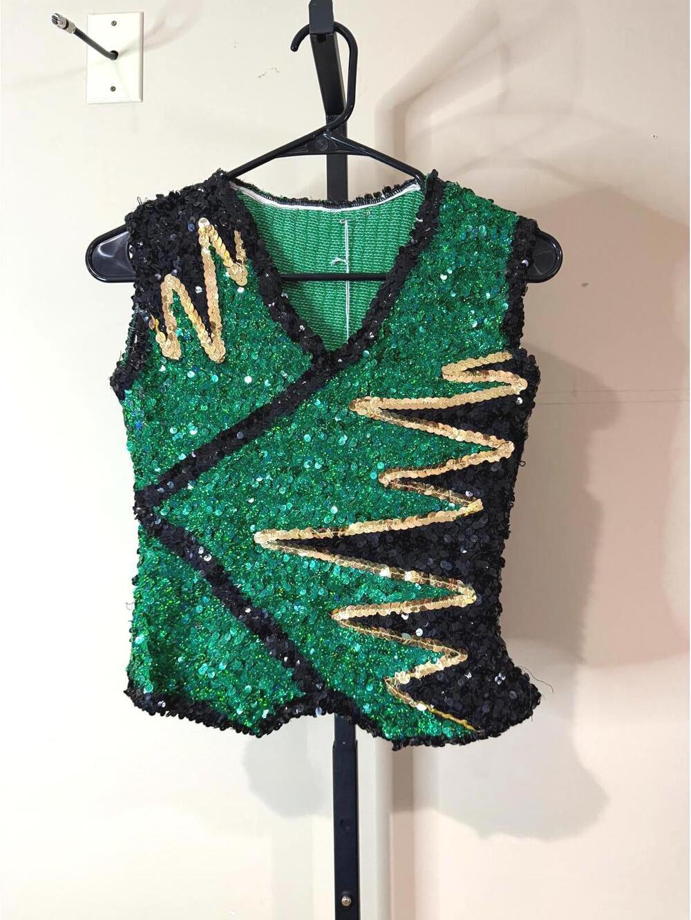 Vintage Sequin Embellished Green and Black Vest Top Adult Medium Costume